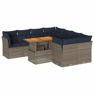 Градински комплект диван с възглавници 9 части сив полиратан