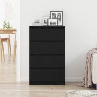 Сайдборд, черно и дъб, 60x35x98,5 см, инженерно дърво