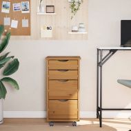 Шкаф с чекмеджета на колелца MOSS, меденокафяв, бор масив