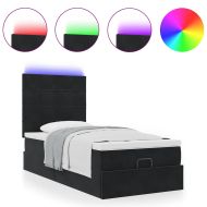 Османска легло с матраци и LED, черно, 90x200 см, кадифе
