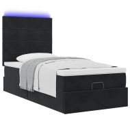 Османска легло с матраци и LED, черно, 90x200 см, кадифе