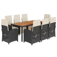 Градински трапезен комплект възглавници 9 части черен полиратан