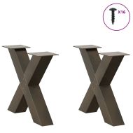 Крака за масичка за кафе, X-образни, 2 бр., естествена стомана, 50 x (42-43) см, стомана