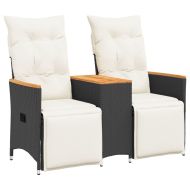 Накланящ се градински диван, 2-местен, с маса, черен, полиратан