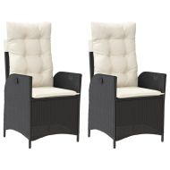 Накланящи градински столове с възглавници 2 бр черни полиратан