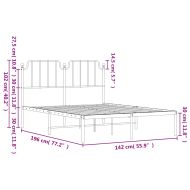 Метална рамка за легло с горна табла, бяла, 135x190 см