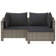 Градински лаундж комплект с възглавници 3 части сив полиратан