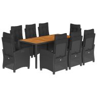 Градински трапезен комплект възглавници 9 части черен полиратан