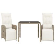 Градински бистро комплект с възглавници 3 части кафяв полиратан