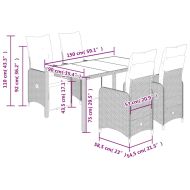 Градински бистро комплект с възглавници 5 части сив полиратан
