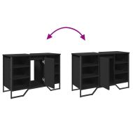 Шкаф за мивка за баня, черен, 91x35x60 см, инженерно дърво