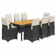Градински бистро комплект с възглавници 9 части черен полиратан