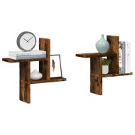 Стенни рафтове, 2 бр, опушен дъб, 38x12x38 см, инженерно дърво