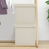 Сгъваеми табуретки за съхранение 2 бр кремавобели изкуствен лен