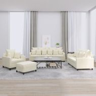 Комплект дивани от 4 части с възглавници, кремав, кадифе