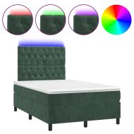 Боксспринг легло с матрак и LED, тъмнозелено, 120x200см, кадифе