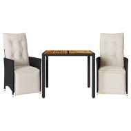 Бистро комплект с възглавници 3 части черен полиратан