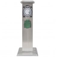 Градински стълб за ел. контакти, неръждаема стомана с часовник