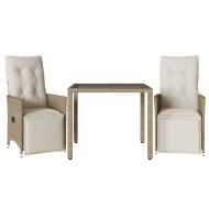 Градински бистро комплект с възглавници 3 части бежов полиратан