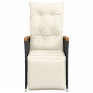 Накланящ се градински стол с възглавници, черен, полиратан