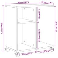 Странична маса с колела бетонно сив 50x30x55 см инженерно дърво