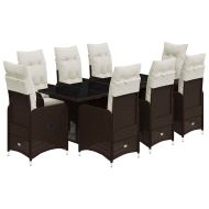 Градински бистро комплект с възглавници 9 части кафяв полиратан