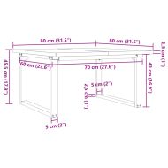 Кафе маса О-образна рамка 80x80x45,5 см бор масив и стомана
