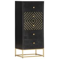 Шкаф с чекмеджета, черно и златисто, 45x30x105 см, манго масив