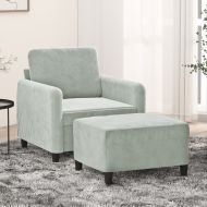 Кресло с табуретка, светлосиво, 60 см, кадифе