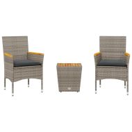 Бистро комплект с възглавници 3 части сив полиратан и стъкло