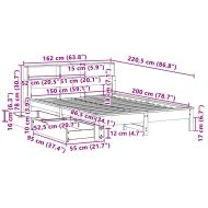 Легло с етажерка за книги, без матрак, 150x200 см, бор масив