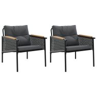 Градински столове с възглавници, 2 бр, черен, стомана