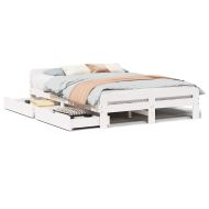 Рамка за легло без матрак, бял, 140x190 см, бор масив