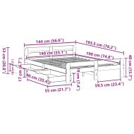 Рамка за легло без матрак, бял, 140x190 см, бор масив