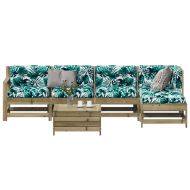 Градински лаундж комплект 6 части с възглавници импрегниран бор