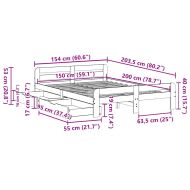 Рамка за легло без матрак, бял, 150x200 см, бор масив