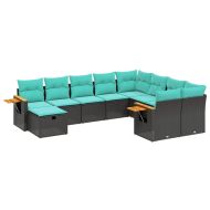 Градински комплект диван с възглавници 10 части черен полиратан