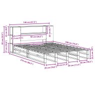 Легло с етажерка за книги, без матрак, 140x190 см, дърво масив