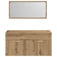 Шкаф за баня с огледало, занаятчийско инженерно дърво от дъб