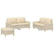 Комплект дивани от 3 части с възглавници, кремав, плат