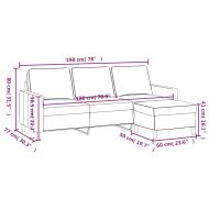 3-местен диван с табуретка, виненочервен, 180 см, кадифе