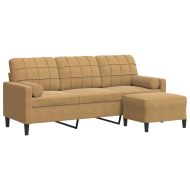 3-местен диван с табуретка, кафяв, 180 см, кадифе