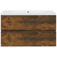 Шкаф за мивка с вградена мивка, опушен дъб, инженерно дърво