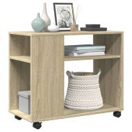 Странична маса с колела дъб сонома 70x35x60 см инженерно дърво