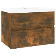 Шкаф за мивка с вградена мивка, опушен дъб, инженерно дърво