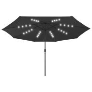 Градински чадър с LED лампички, 400 см, черен