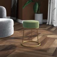 Кръгъл хокер, горчица зелено, кадифе