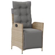 Градински комплект с възглавници, 7 части, бежов полиратан