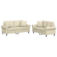 Комплект дивани от 2 части с възглавници кремав изкуствена кожа