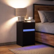 Нощно шкафче с LED осветление, черно, инженерно дърво
